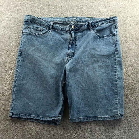 Lee Riders Womens Bermuda Jean Shorts 18 Measureed Mid Rise Blue Denim Casual - Picture 10 of 11